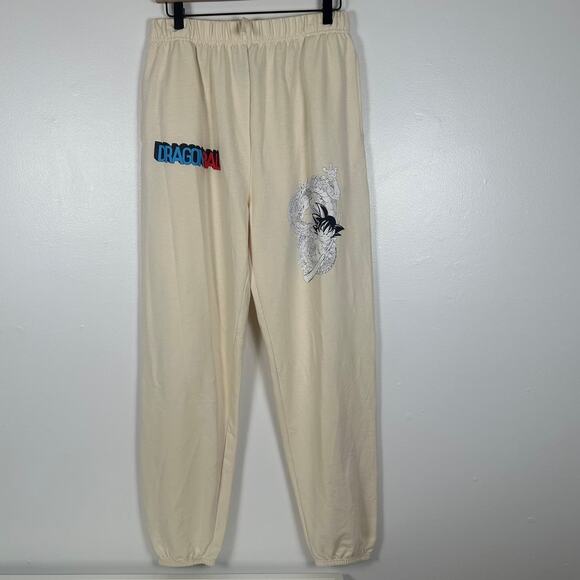 Dragon Ball Z Crunchy Roll Anime Graphic Print Beige Jogger Sweatpants Medium - Picture 1 of 8